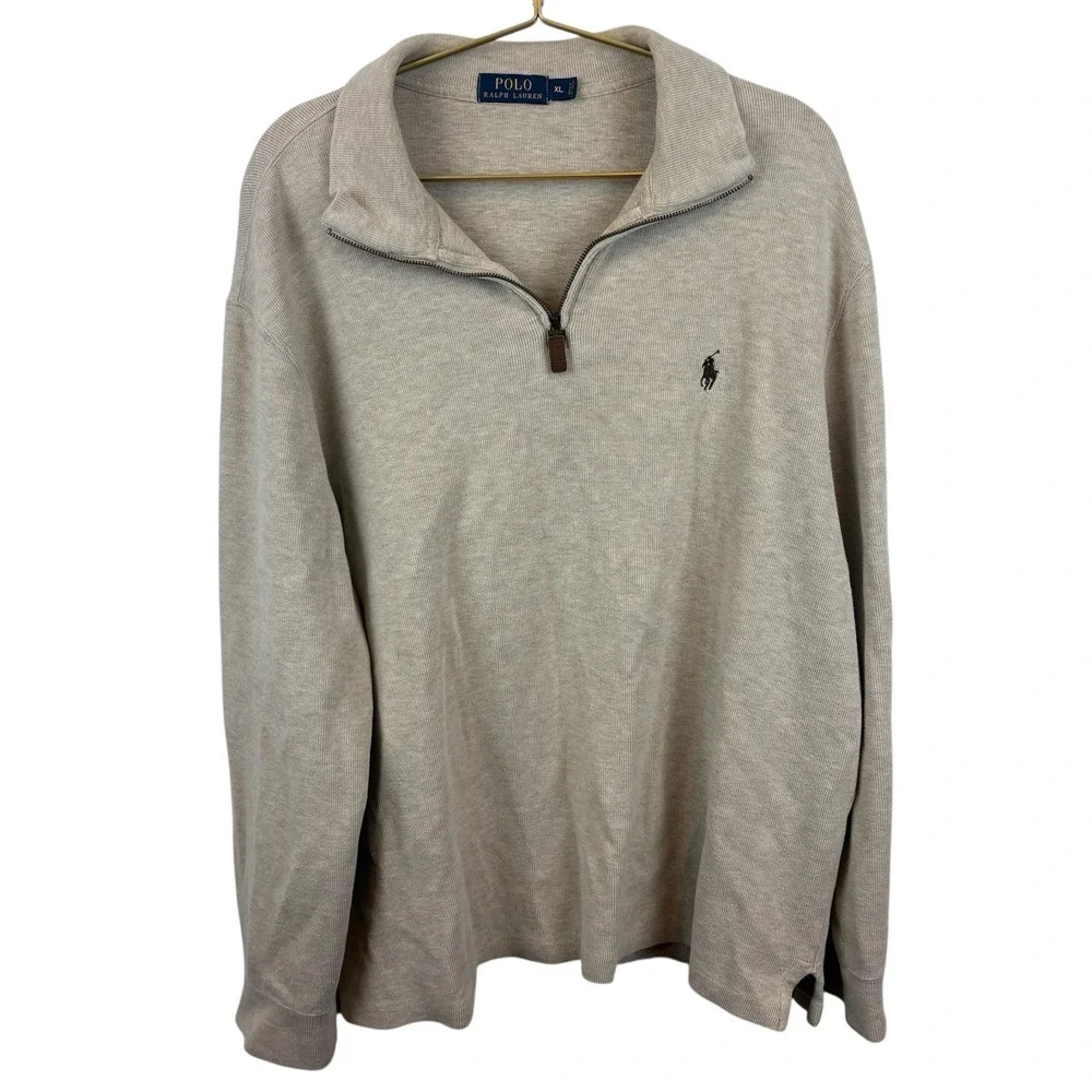 Polo Ralph Lauren Tan Cream‎ Knit Pullover Sweater Size XL 100% Cotton Preppy